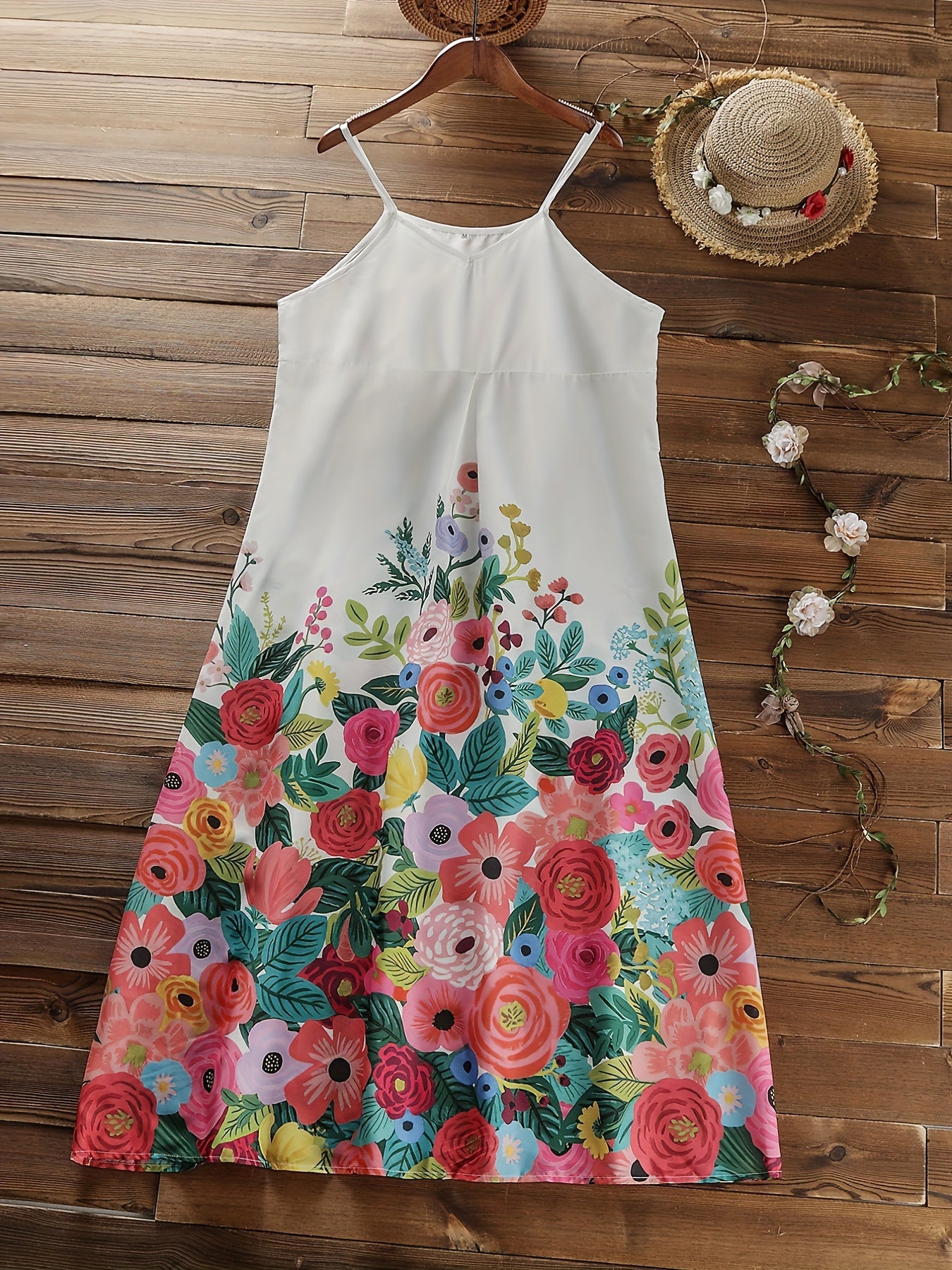 Plus Floral Print V Neck Cami Dress & Solid Cover Up Outfits 2 Piece Set