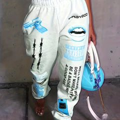  Graffiti Print High Rise Jogger Pants