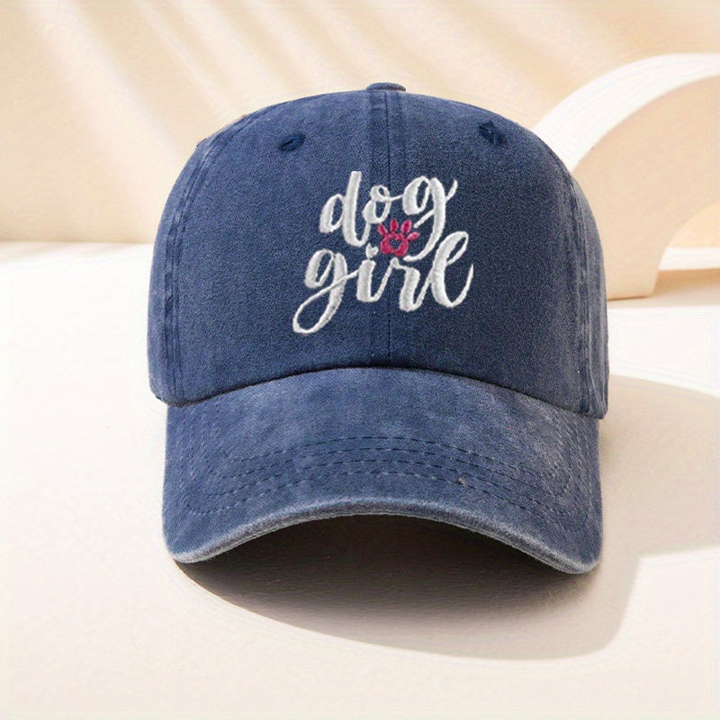 Dog Girl Embroidery Baseball Cap Washed Distressed Dad Hats
