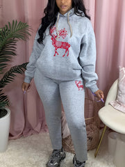 Reindeer Print Hoodie & Sweatpants Set