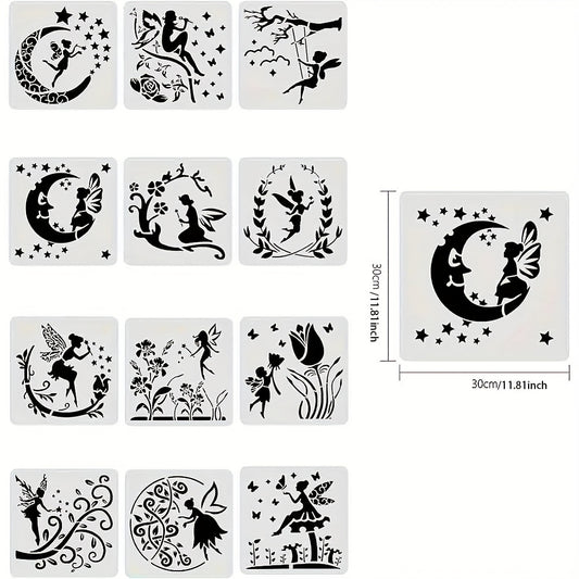 12pcs Large Plastic Reusable Stencils for Painting on Fabric Canvas Floor Wood