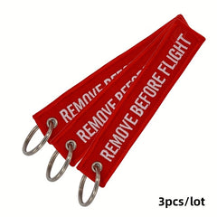3PCS Remove Before Flight Aviation Embroidery Key Tag Key Chain Red