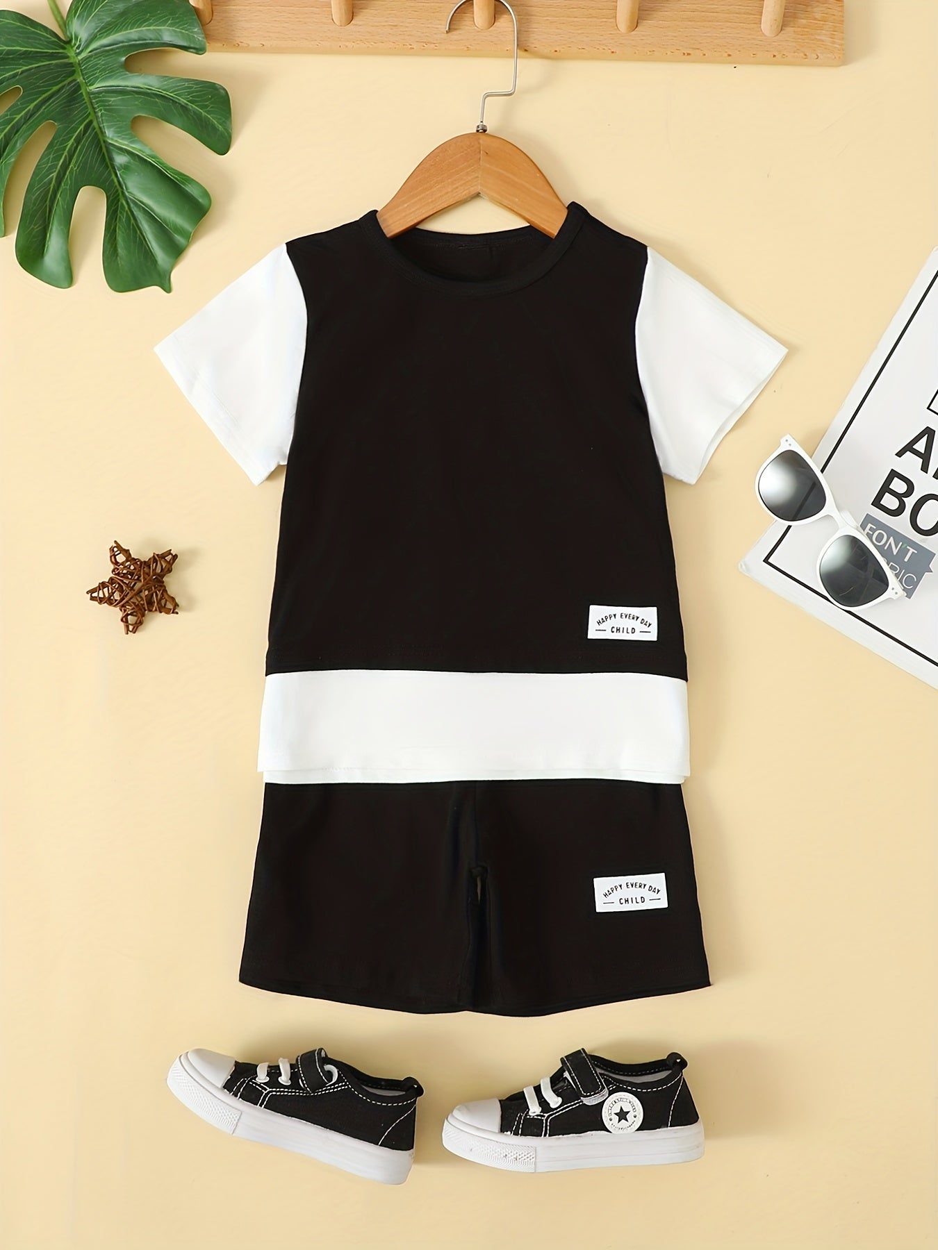 Boys Block T Shirt And Shorts Set Casual Short Sleeve Top And Pants