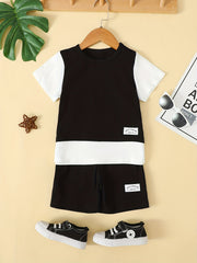 Boys Block T Shirt And Shorts Set Casual Short Sleeve Top And Pants