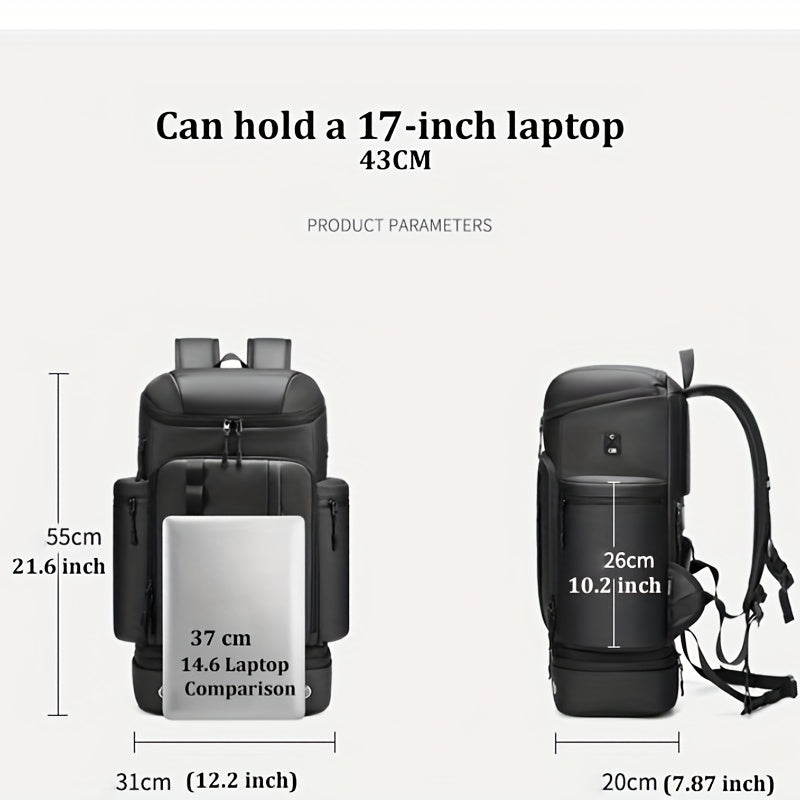 Outdoor Hiking Backpack 50L with Shoe Compartment Waterproof Laptop Bag