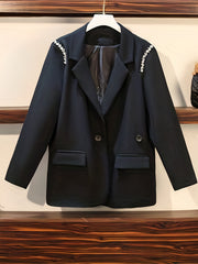  Rhinestone Lapel Collar Slim Fit Blazer