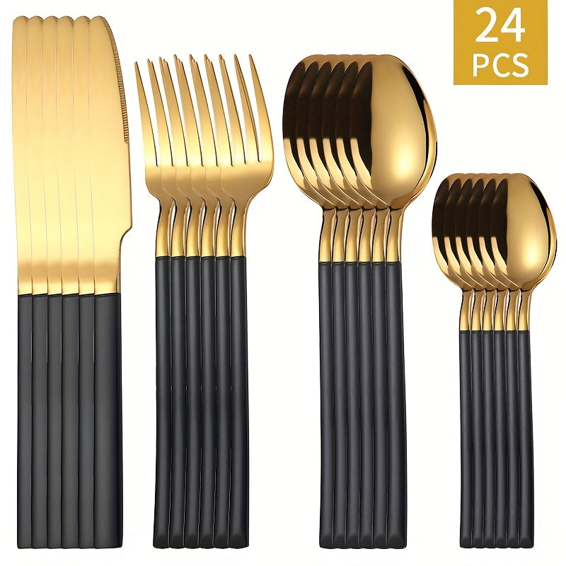 24pcs Stainless Steel Cutlery Set Coffee Spoon Salad Fork Milk Spoon