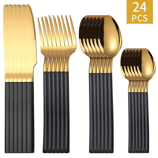 24pcs Stainless Steel Cutlery Set Coffee Spoon Salad Fork Milk Spoon