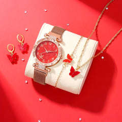 Quartz Watch & Butterfly Jewelry Set for Junior High Students