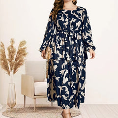  Allover Print Lantern Sleeve Maxi Dress With Belt