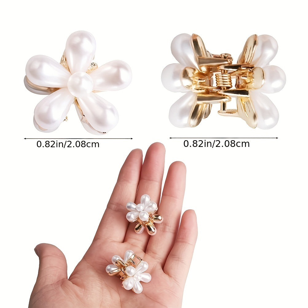 10pcs Faux Pearl Hair Clips with Flower Embellishments