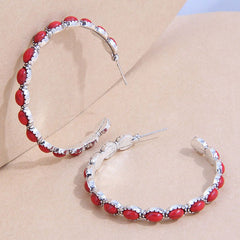 Turquoise Bohemian Metal Hoop Earrings Silver Plated Jewelry Party Decor 1Pair