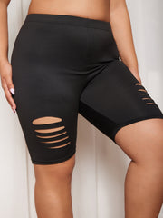  High Stretch Biker Shorts - Skinny Fit Cut Out Casual Shorts