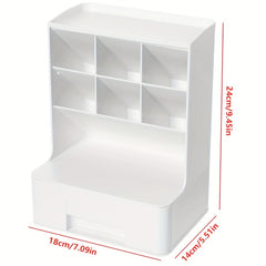 Desk Pen Holder with 7 Compartments and 1 Drawer