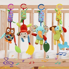 Baby Stroller Pendant Plush Soothing Toy Chime Teether Animal Wind