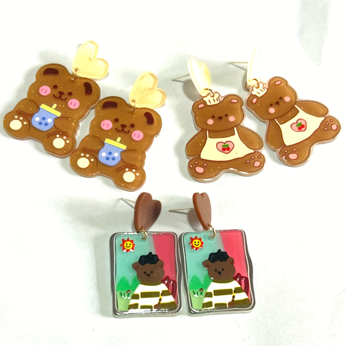 3 Pairs Bear Stud Earrings Set for Girls