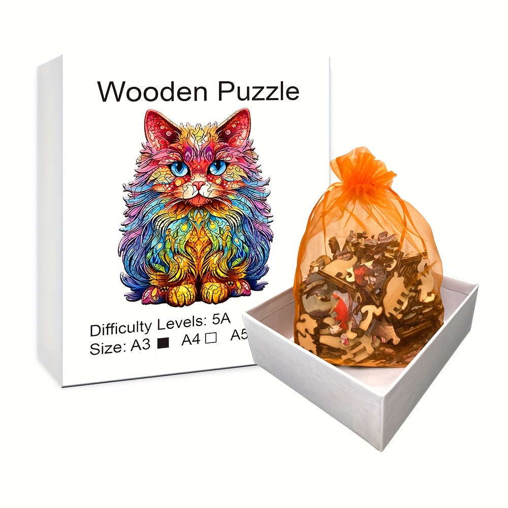 Colorful Cat Puzzle Irregular Animal Shape Wooden Puzzle
