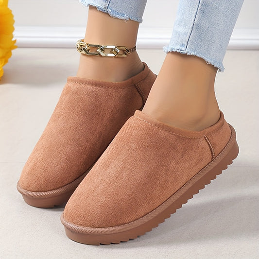 Women's Plush Inner Warm Half Slippers Non-slip Slip On Shoes