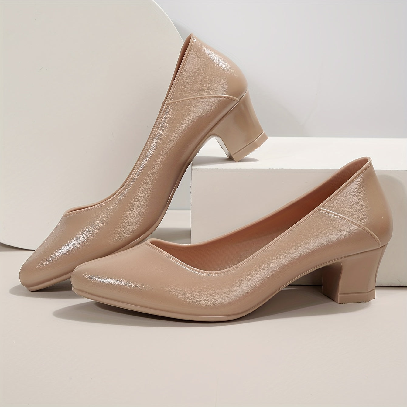 Women's Chunky Heels Point Toe Work Shoes Solid Pumps