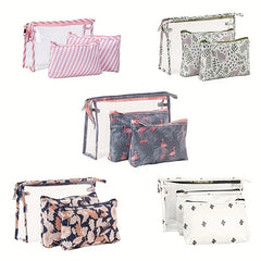 3pcs Flamingo Cactus Clear Makeup Bag Set Travel Toiletry Water resistant
