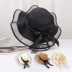 Love Streamer Mesh Gauze Brim Straw Hat Women Beach Sun Hat Valentine