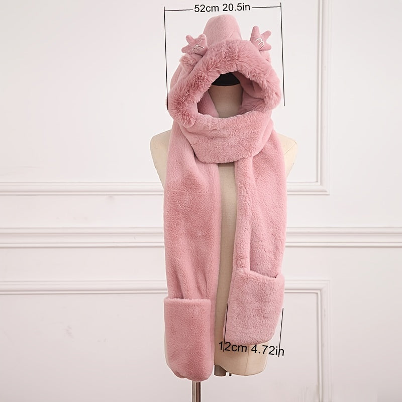 Christmas 3-In-1 Plush Animal Scarf Hat Mittens Set