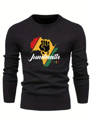 Juneteenth Print Sweater Men's Casual Retro Style Mid Stretch Pullover