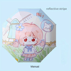 Portable Cartoon Folding Manual Umbrella With Reflective Strip