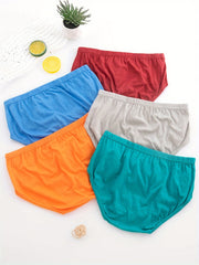 5pcs Boy's Cotton Triangle Panties Multiple Colors Elastic Waist Underwear