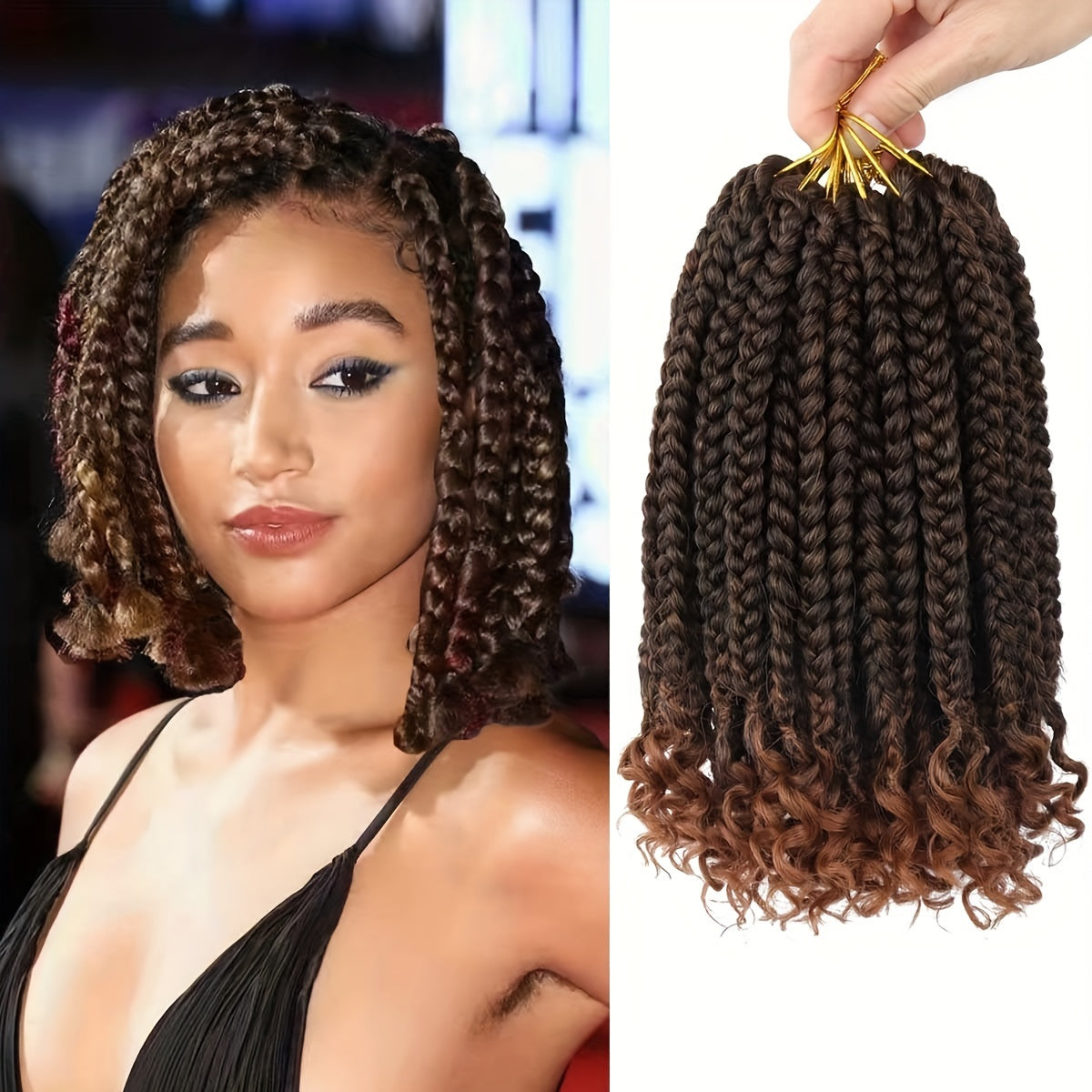 Short Bob Crochet Bohemian Box Braids with Curly Ends