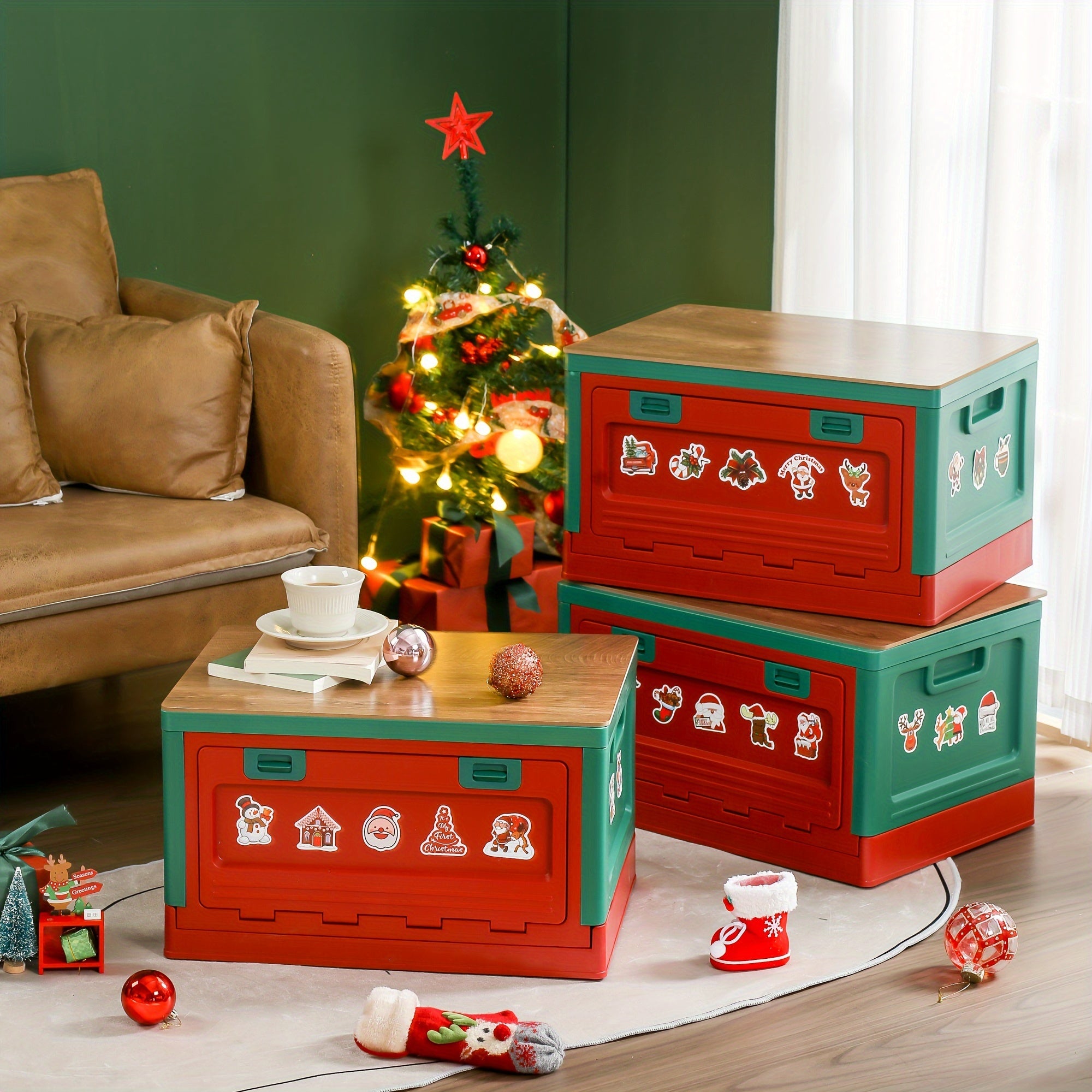 Christmas Style Storage Box Large Capacity Folding Storage Bin