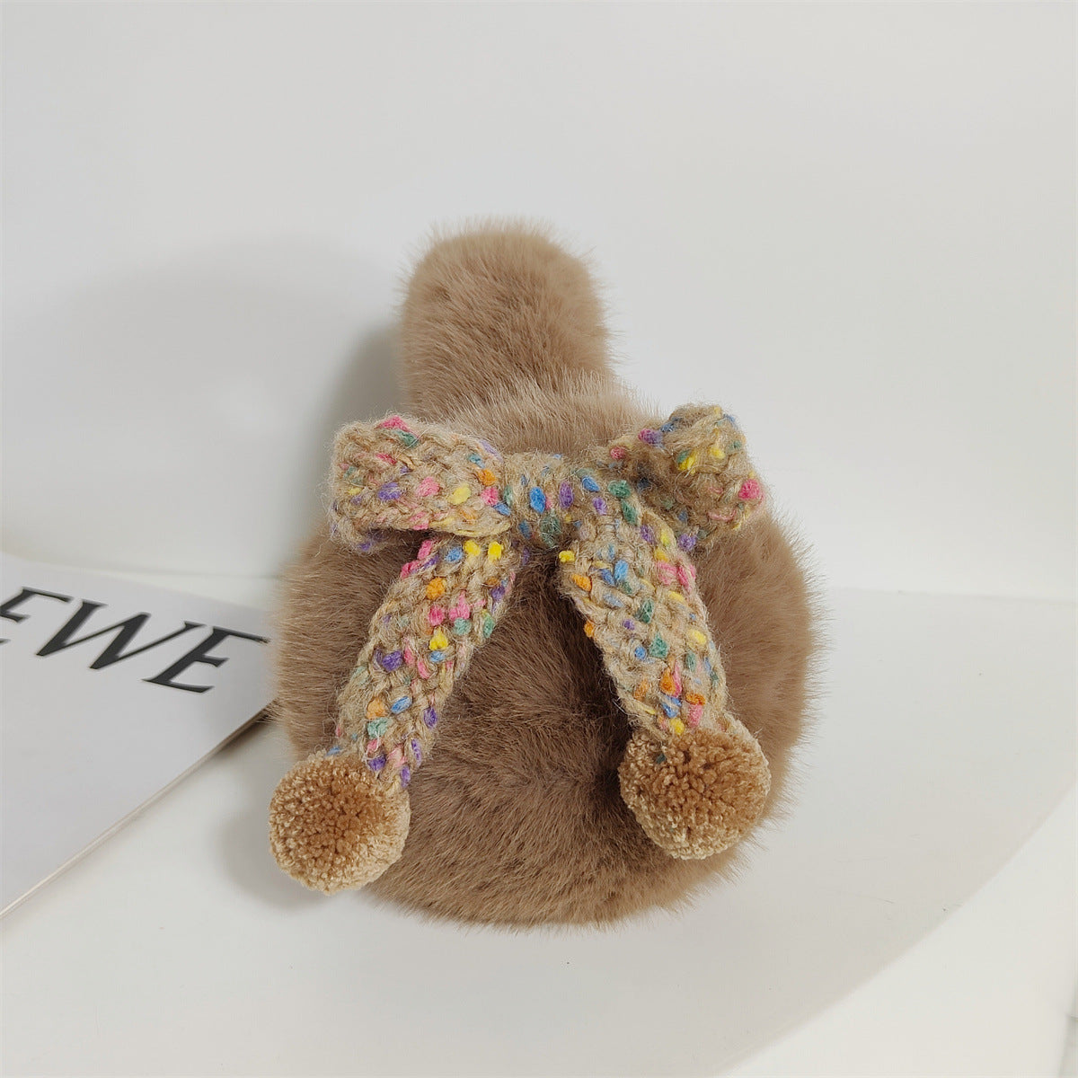Women's Plush Winter Earmuffs with Bow & Pom Pom Brown