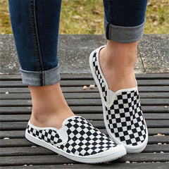 Women's Checkerboard Flat Mules Slip-On Canvas Shoes