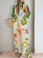  Casual Print Shirt & Pants Set