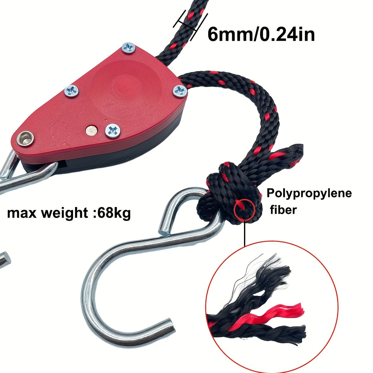 2pcs 6mm 5m Hook Rope Pulley Adjuster Tent Rope Camping Tie Down