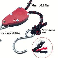2pcs 6mm 5m Hook Rope Pulley Adjuster Tent Rope Camping Tie Down