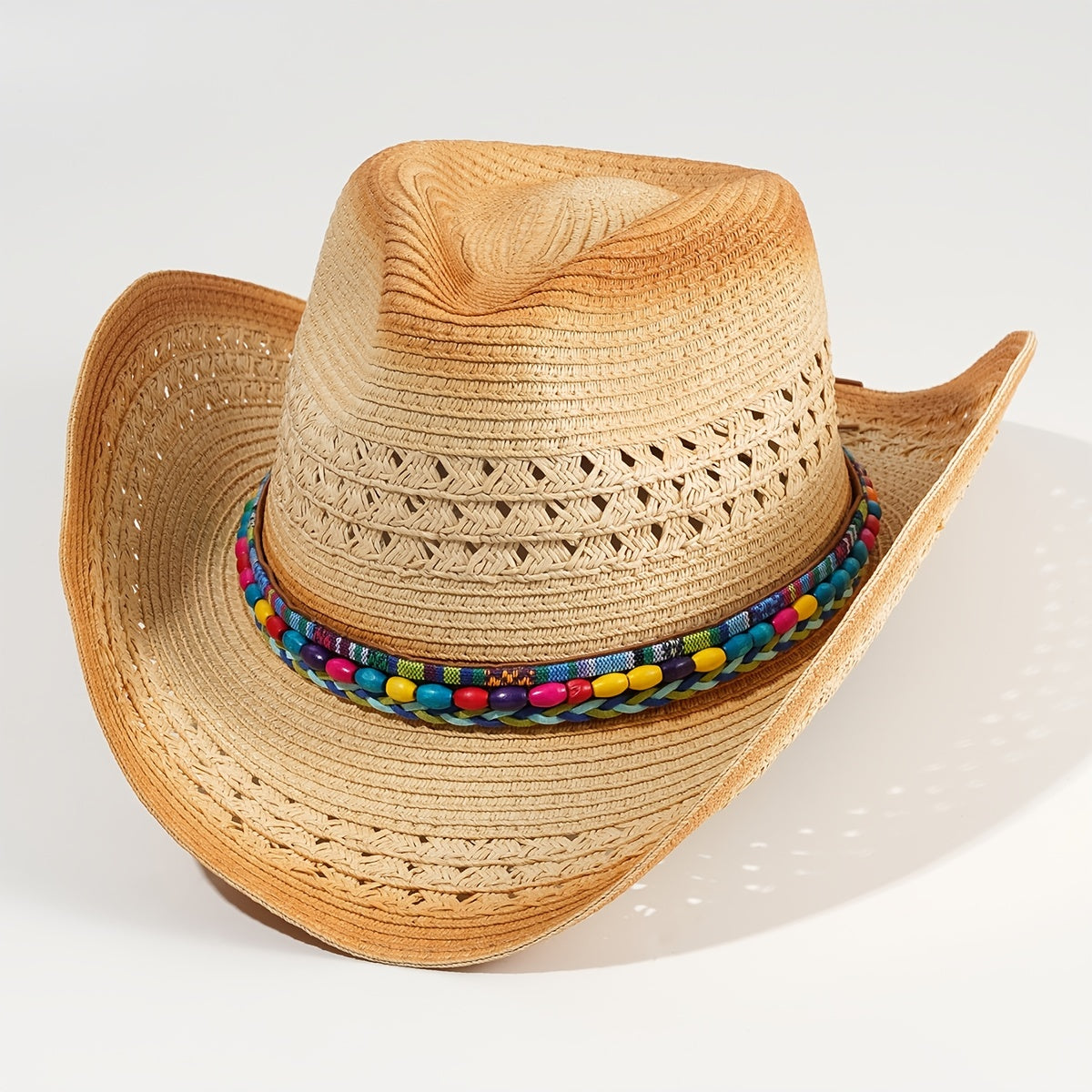 Vintage Style Distressed Cowboy Hat with Crochet Brim