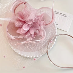 Vintage-Inspired Fascinator Headband with Mesh Veil and Flower