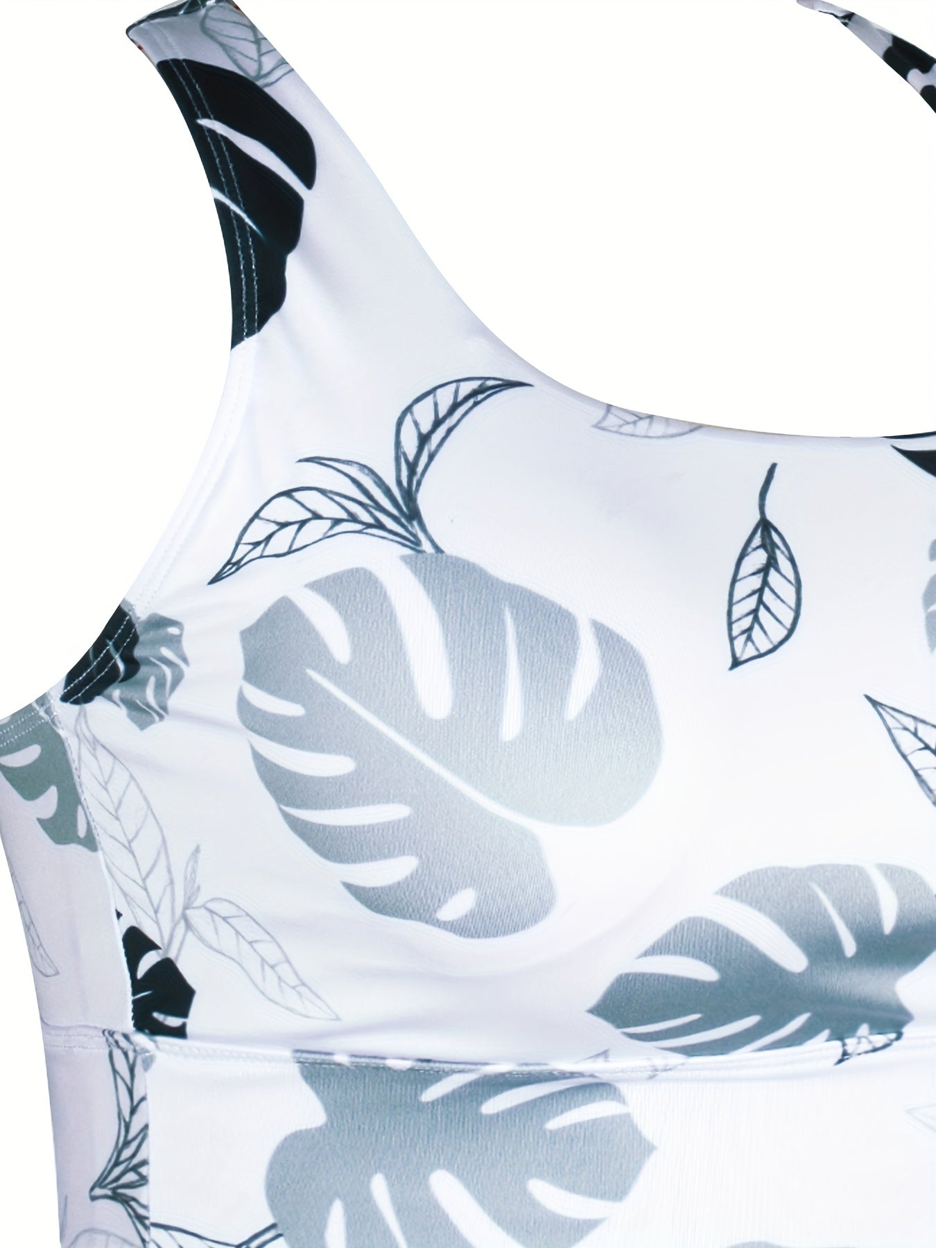  Leaf Print Shockproof Racer Back Sports Bra