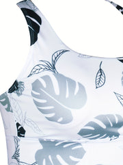  Leaf Print Shockproof Racer Back Sports Bra