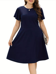  Solid Ruffle Sleeve A-Line Party Dress with Pockets