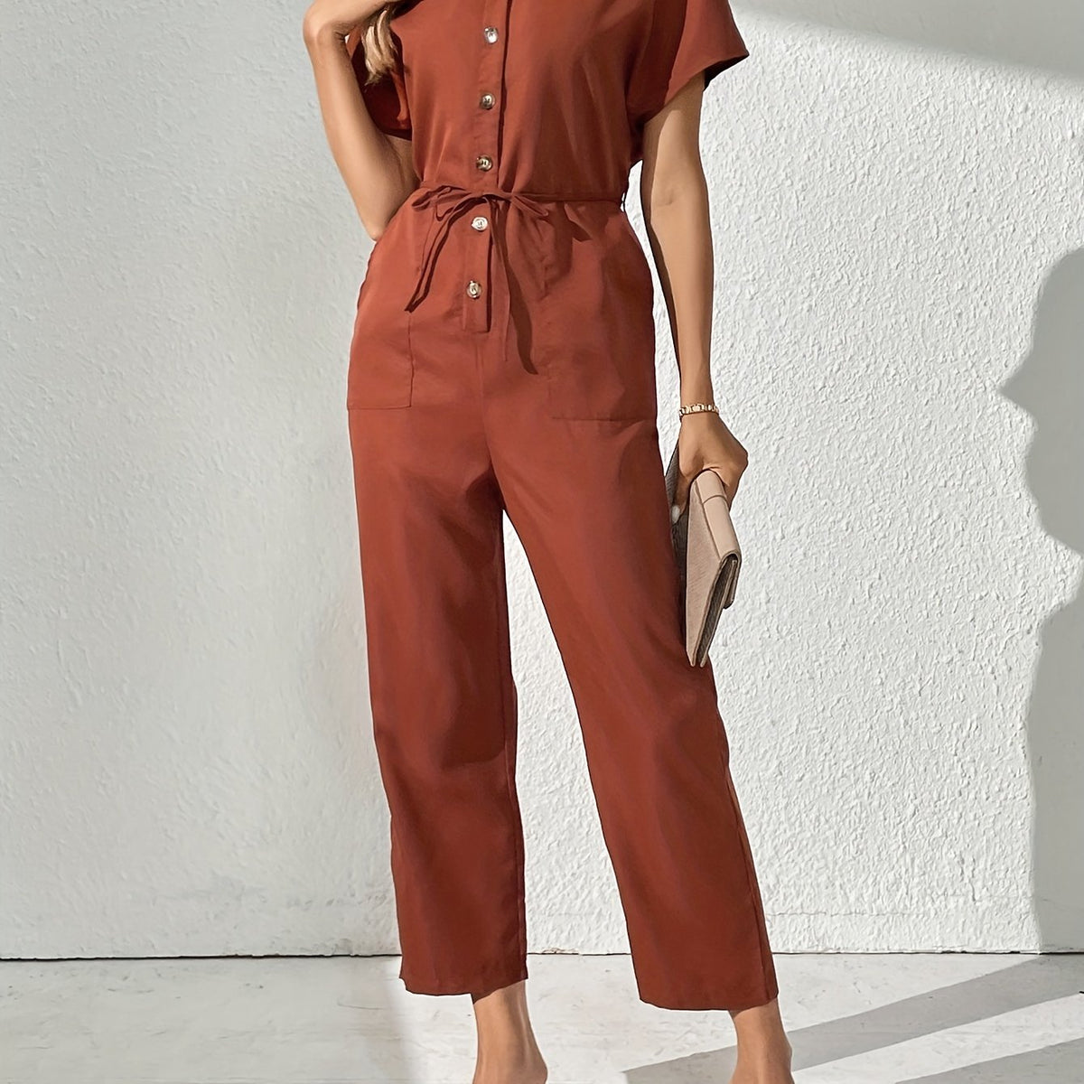 Long Sleeve Ruffled Jumpsuit Casual Loose Fit