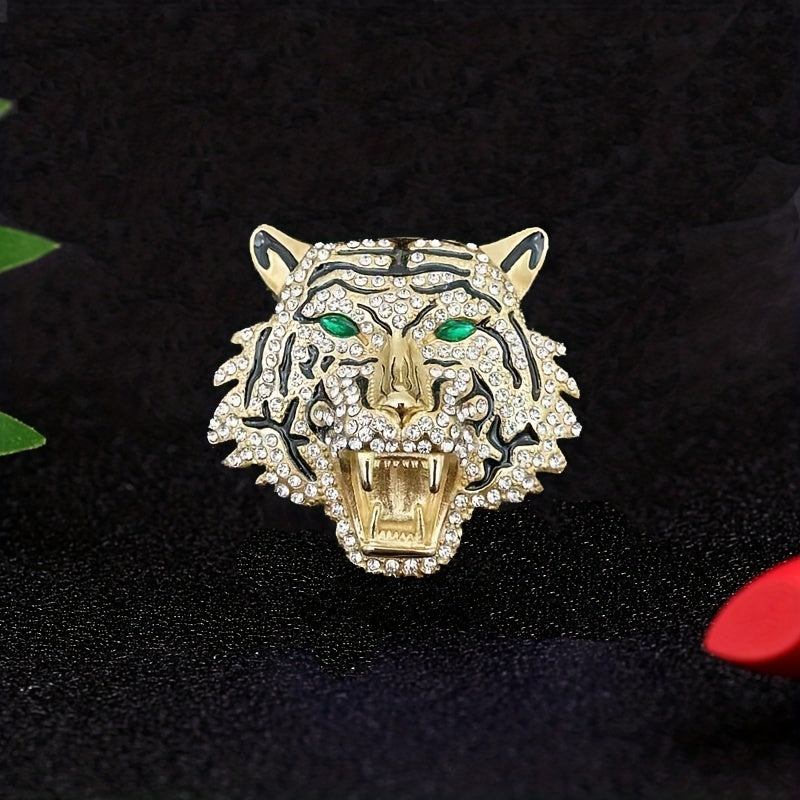 Men's Tiger Head Rhinestone Brooch