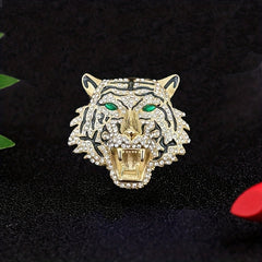 Men's Tiger Head Rhinestone Brooch