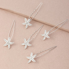 Starfish Bride Hair U pin Rhinestone Alloy Hairpin 5pcs Set