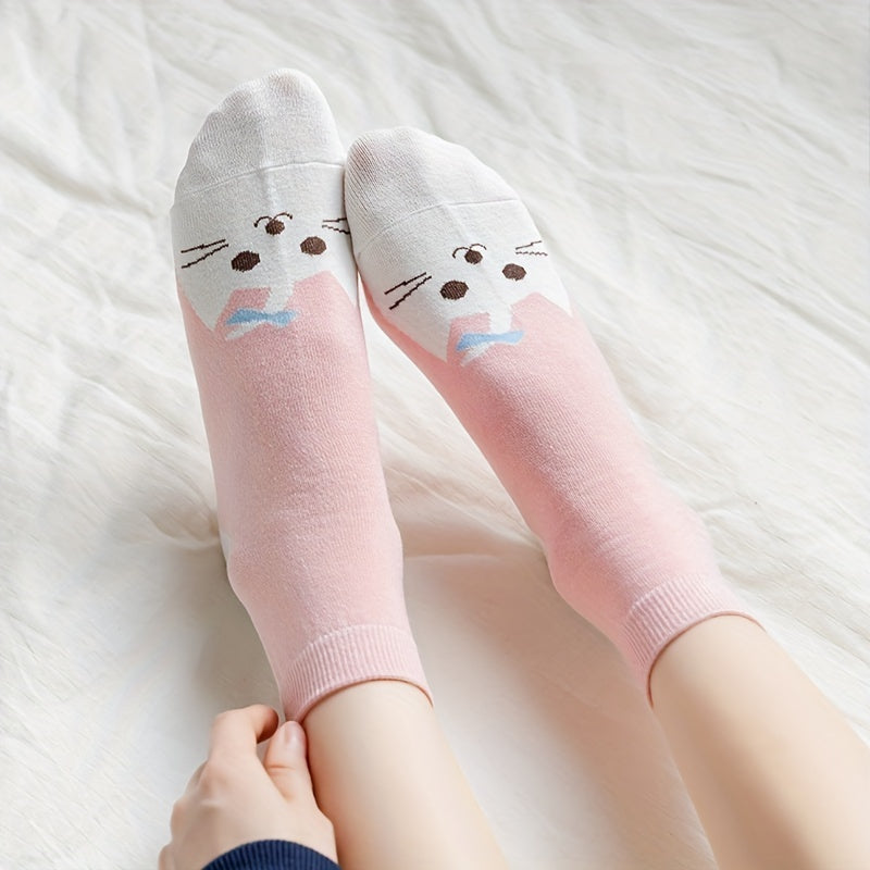 6 Cat Print Socks for Women Comfy Mid Tube Stockings