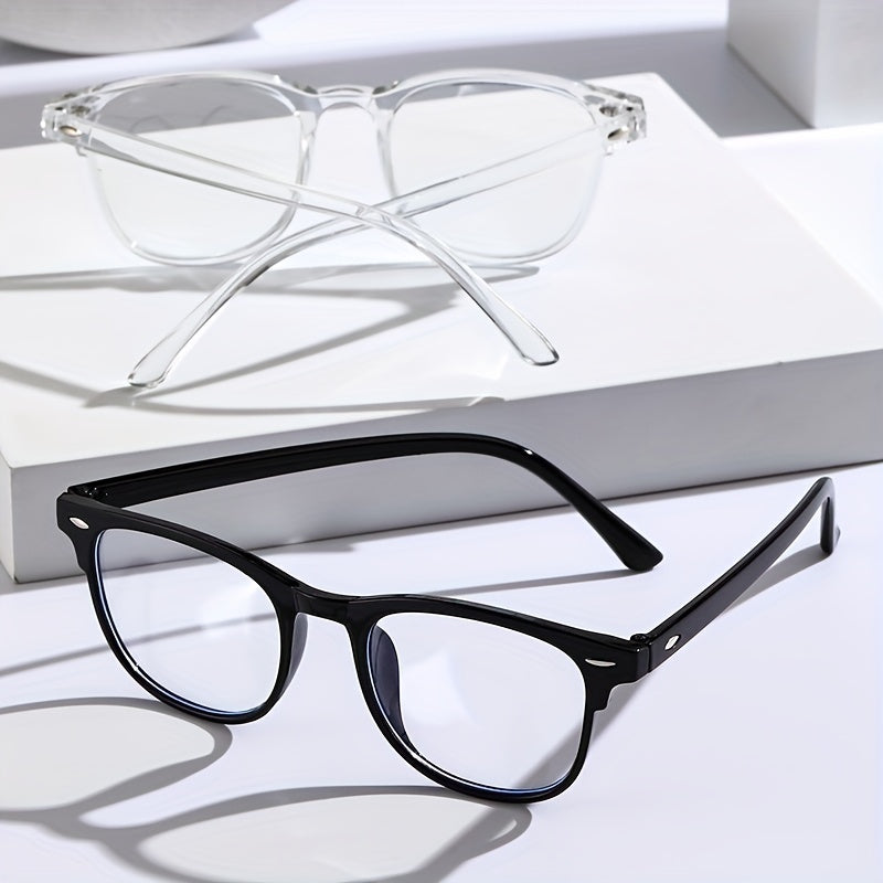 Men's Oval Frame Glasses Anti Light Retro Zipper Case