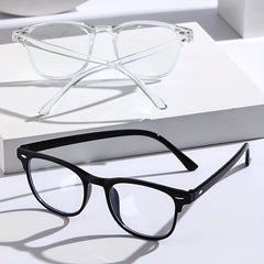 Men's Oval Frame Glasses Anti Light Retro Zipper Case