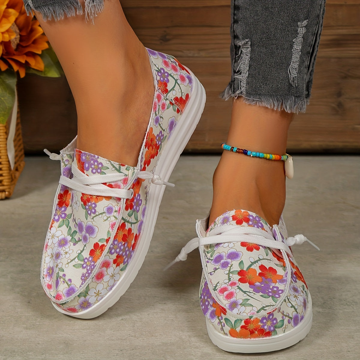 Women's Floral Printed Slip On Canvas Shoes Lightweight Casual Outdoor Shoes