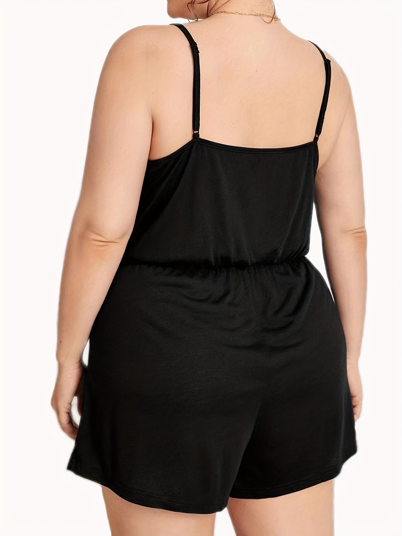  Solid Cami Pajama Romper with Nipped Waist